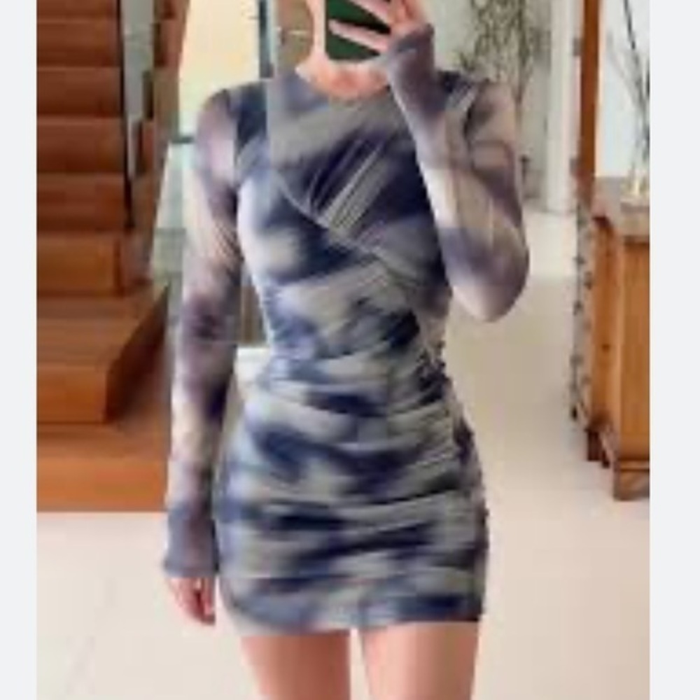 Zara NWT ecru printed tulle dress